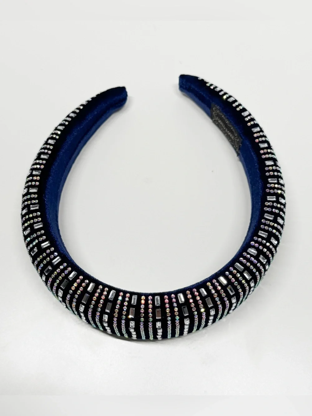 Handmade Navy Blue Crystal Rhinestone Padded Headband